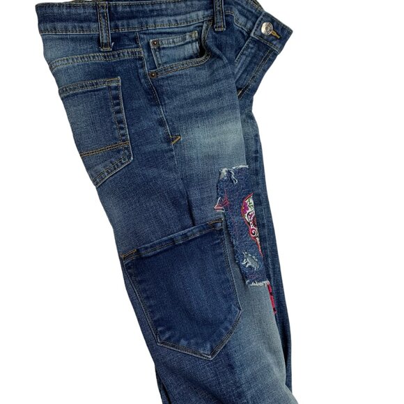 Cat Jack Stretch Jeans Day of the Dead Boho Sugar Skull Patch Red Black Girls 14 - Picture 6 of 12